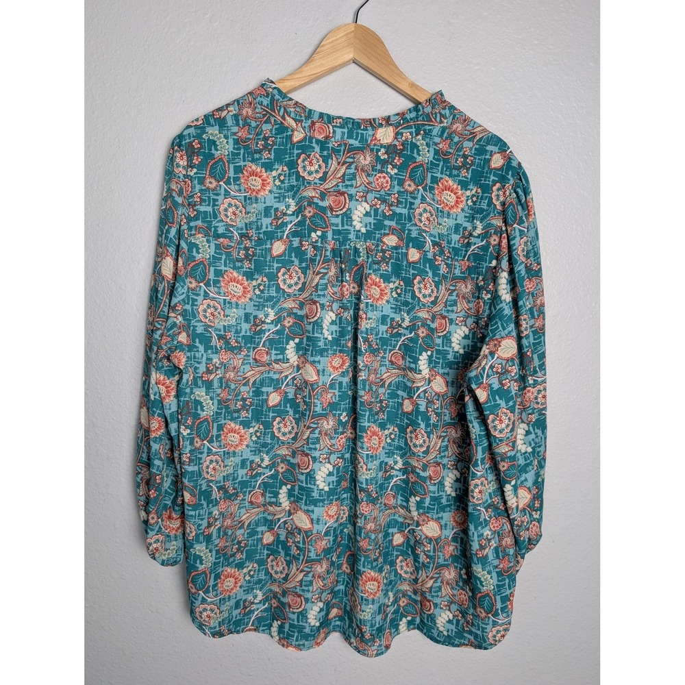 NWT‎ Cynthia Rowley Blouse Womens 2X Green Floral Tunic V-Neck Puff Sleeve - Picture 7 of 7
